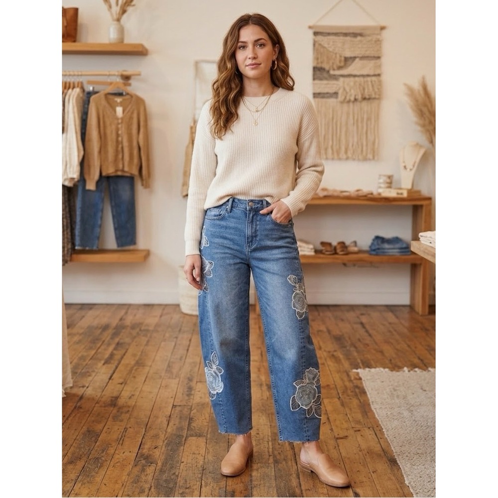 NWT Driftwood Parker Rose Patchwork Barrel Leg Jeans Sz 24X28‎